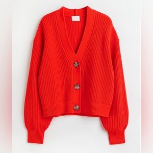 H&M orange-red rib-knit cardigan size Small